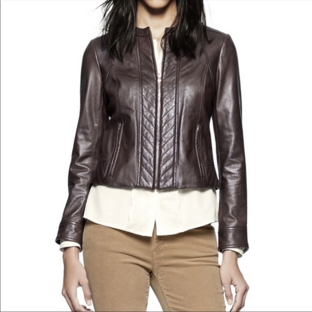Tory Burch | Daphne Cropped Leather Jacket Brown 4 NEW